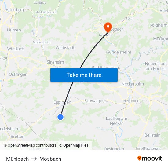 Mühlbach to Mosbach map