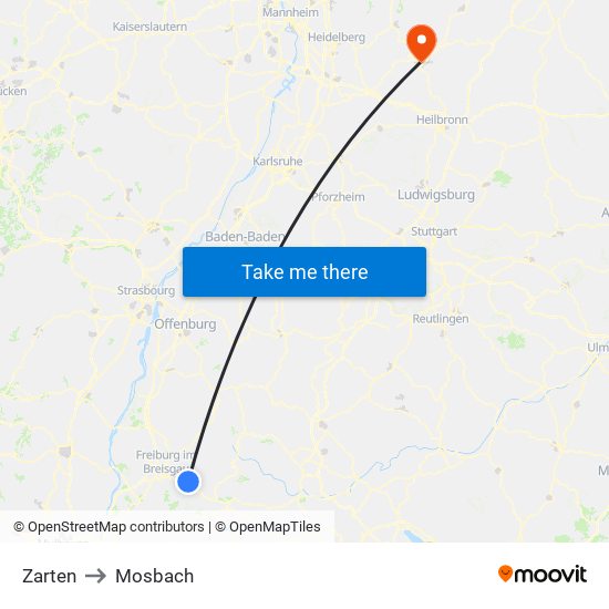 Zarten to Mosbach map