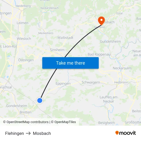 Flehingen to Mosbach map