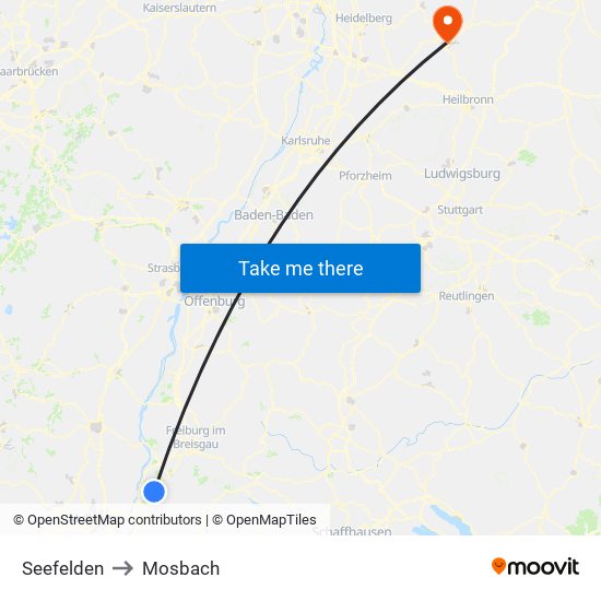 Seefelden to Mosbach map