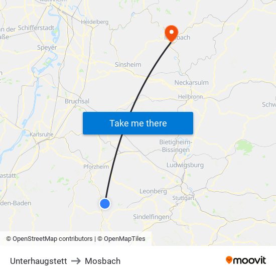 Unterhaugstett to Mosbach map