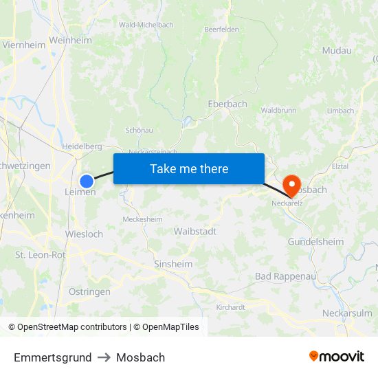 Emmertsgrund to Mosbach map