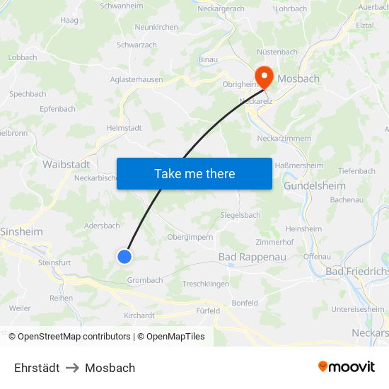 Ehrstädt to Mosbach map