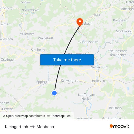 Kleingartach to Mosbach map