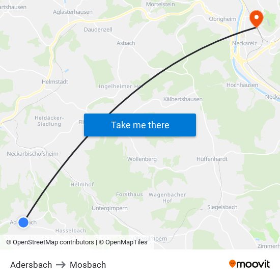 Adersbach to Mosbach map