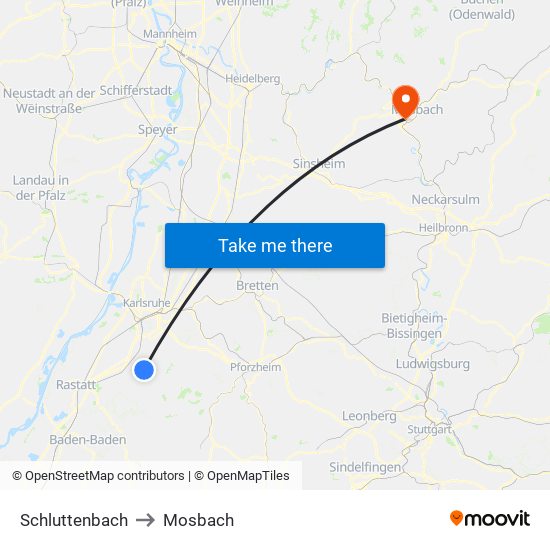 Schluttenbach to Mosbach map