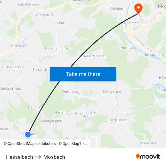 Hasselbach to Mosbach map