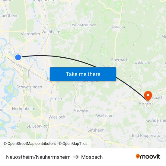 Neuostheim/Neuhermsheim to Mosbach map