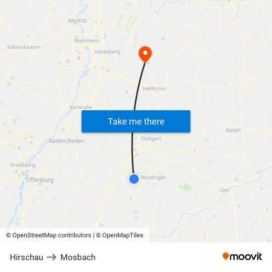 Hirschau to Mosbach map