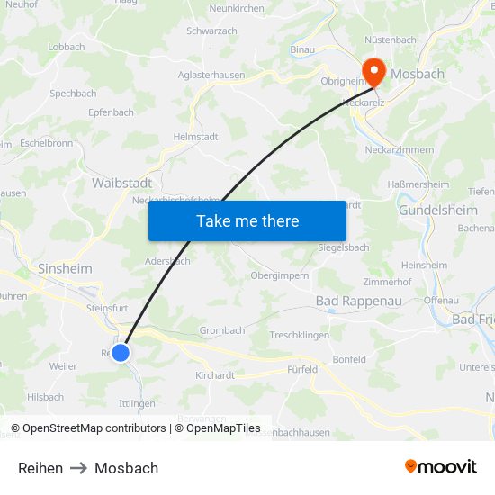 Reihen to Mosbach map