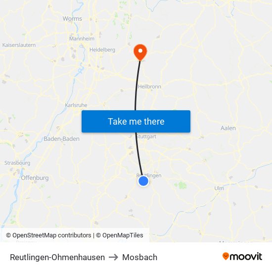 Reutlingen-Ohmenhausen to Mosbach map