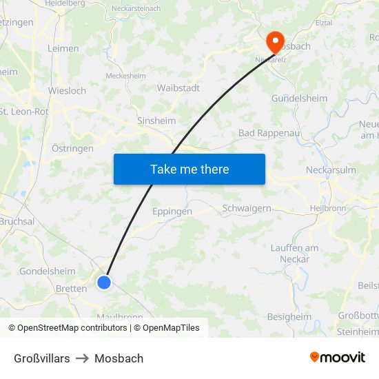 Großvillars to Mosbach map