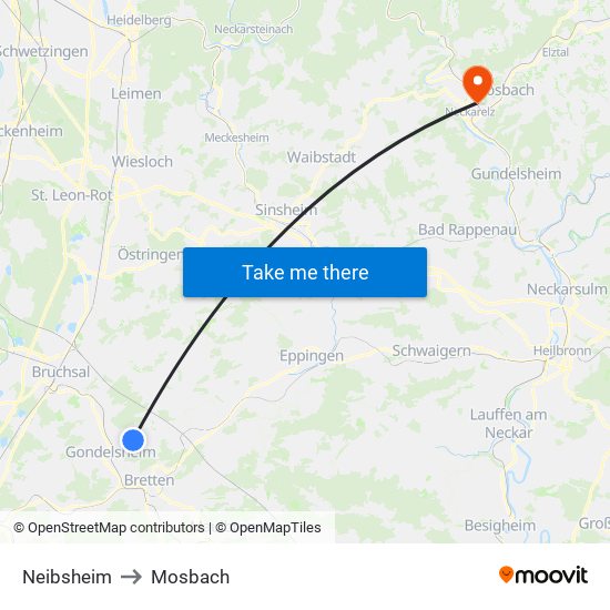 Neibsheim to Mosbach map