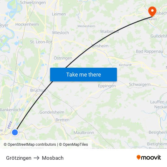 Grötzingen to Mosbach map