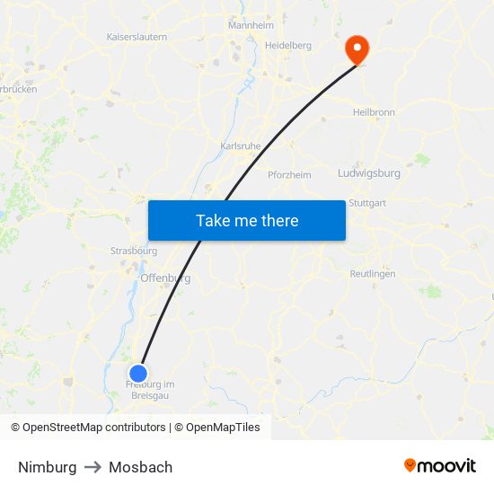 Nimburg to Mosbach map