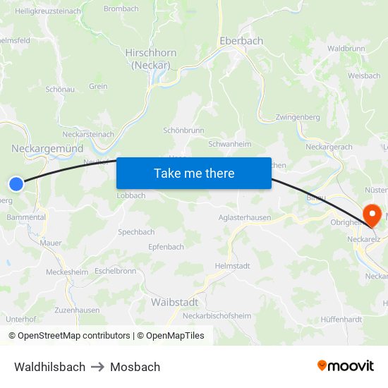 Waldhilsbach to Mosbach map