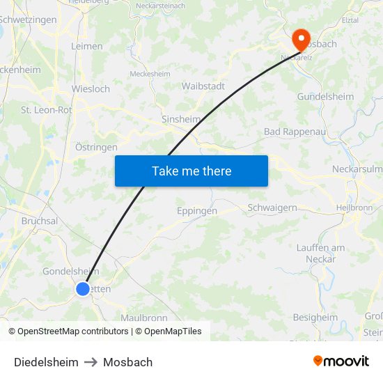 Diedelsheim to Mosbach map