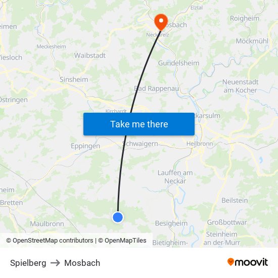 Spielberg to Mosbach map