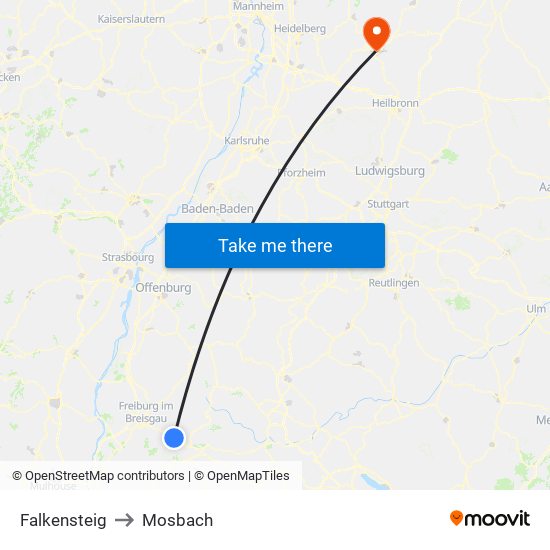 Falkensteig to Mosbach map