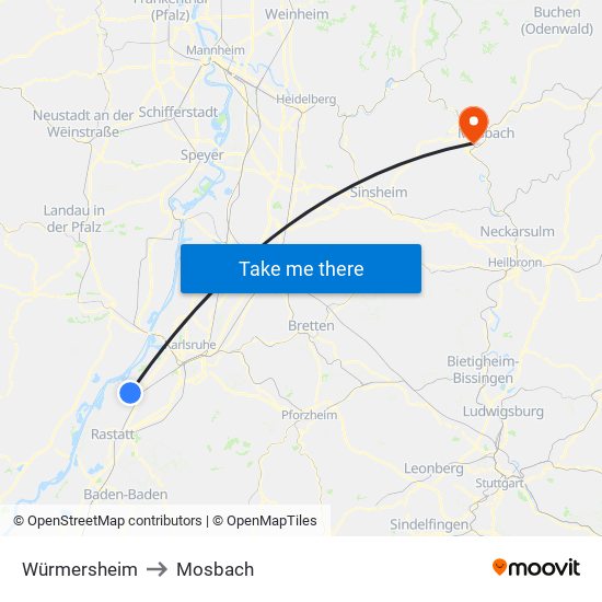 Würmersheim to Mosbach map