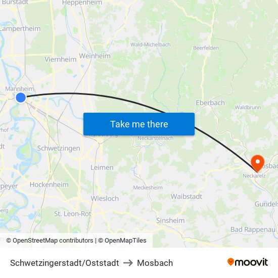Schwetzingerstadt/Oststadt to Mosbach map