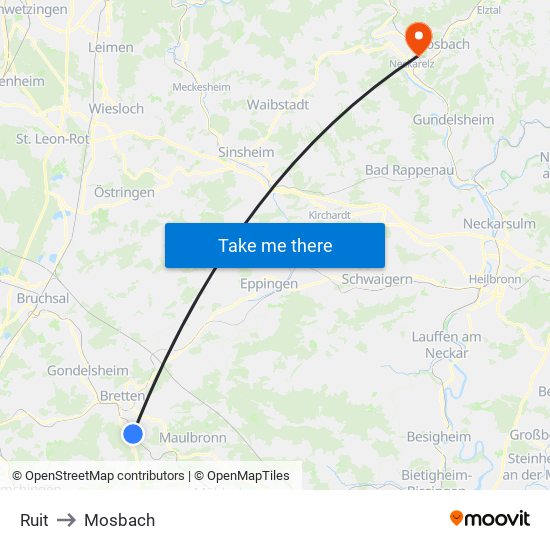 Ruit to Mosbach map