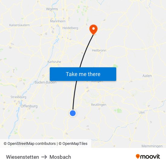 Wiesenstetten to Mosbach map