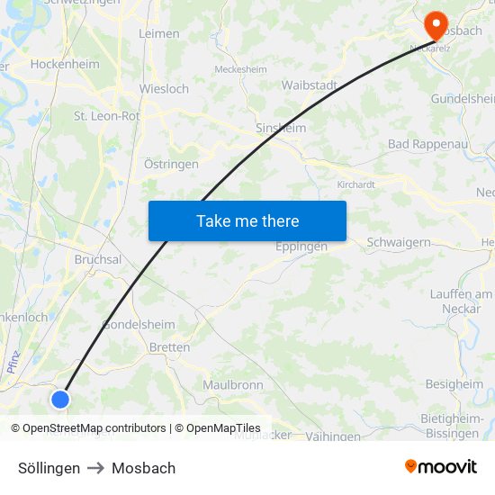Söllingen to Mosbach map