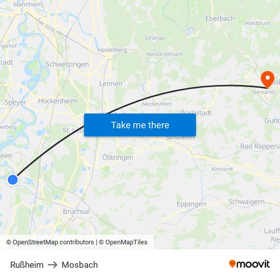 Rußheim to Mosbach map