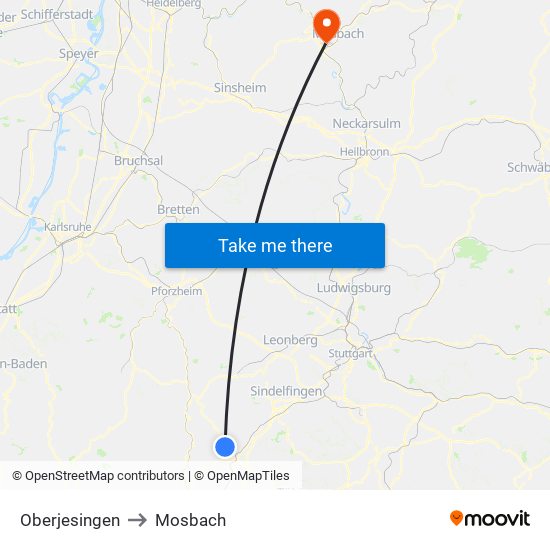 Oberjesingen to Mosbach map