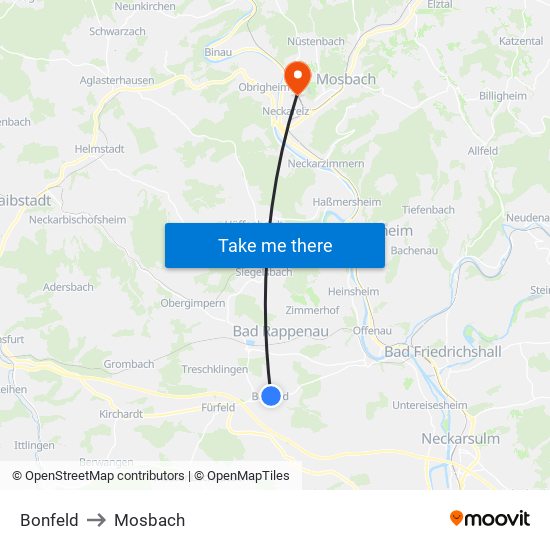 Bonfeld to Mosbach map