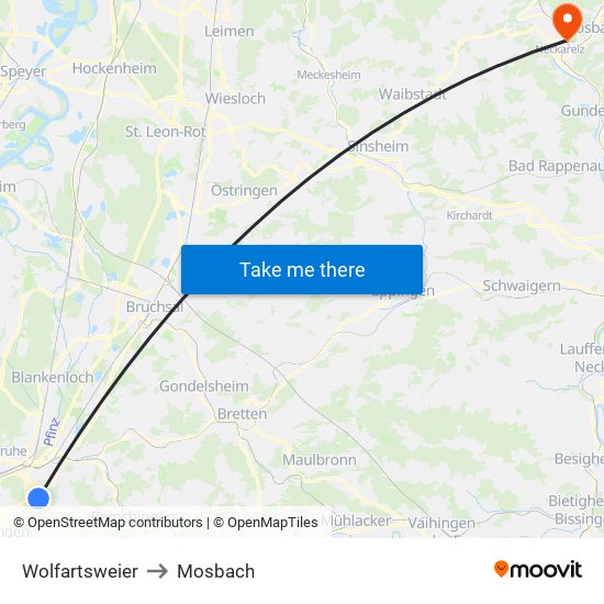 Wolfartsweier to Mosbach map