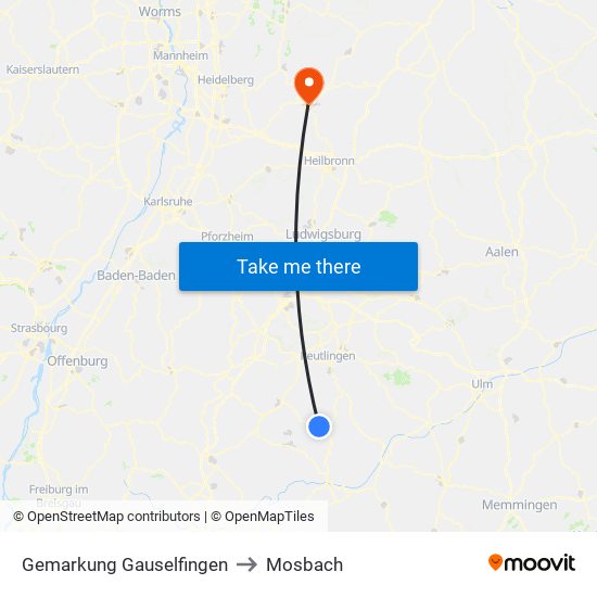 Gemarkung Gauselfingen to Mosbach map