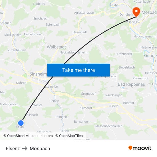 Elsenz to Mosbach map
