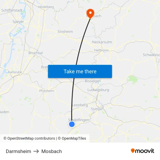 Darmsheim to Mosbach map
