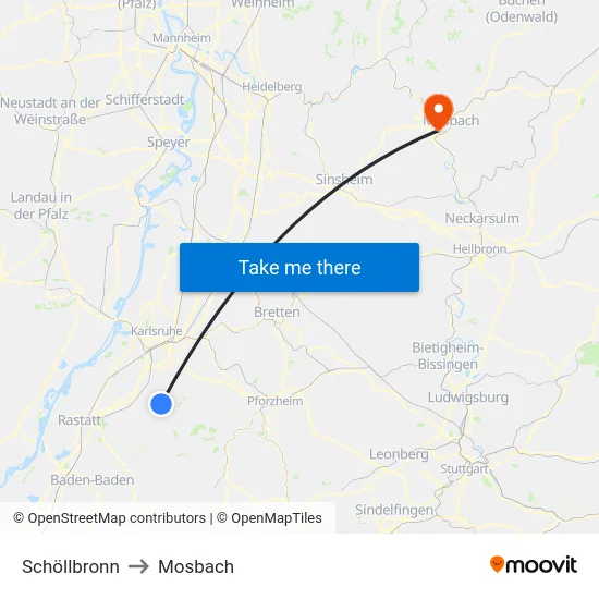 Schöllbronn to Mosbach map