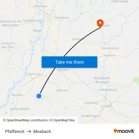 Pfaffenrot to Mosbach map
