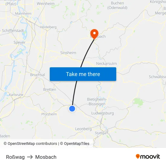 Roßwag to Mosbach map