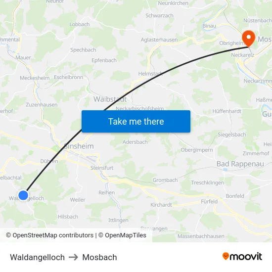Waldangelloch to Mosbach map