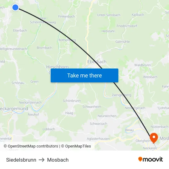 Siedelsbrunn to Mosbach map