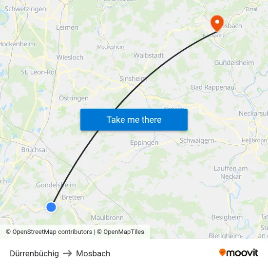 Dürrenbüchig to Mosbach map