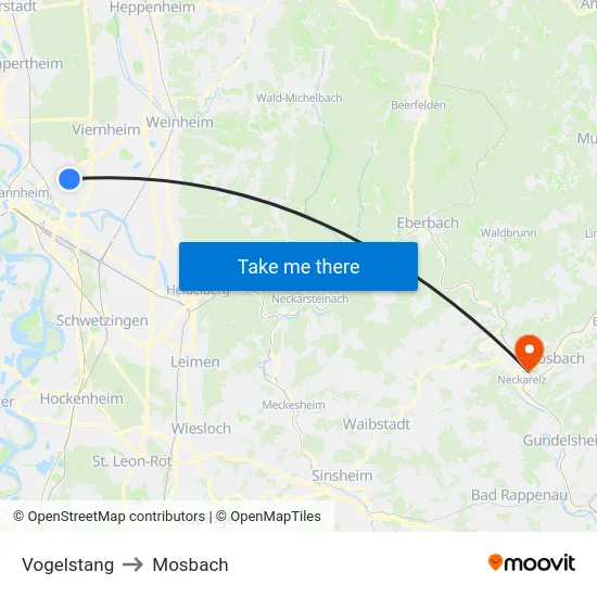 Vogelstang to Mosbach map