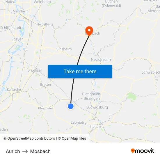 Aurich to Mosbach map