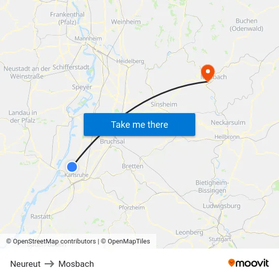 Neureut to Mosbach map