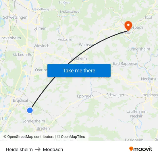 Heidelsheim to Mosbach map