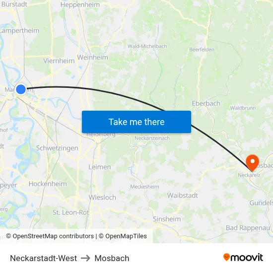 Neckarstadt-West to Mosbach map
