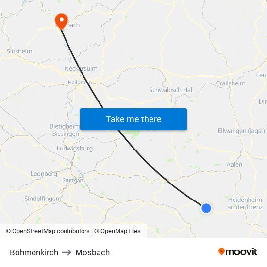 Böhmenkirch to Mosbach map