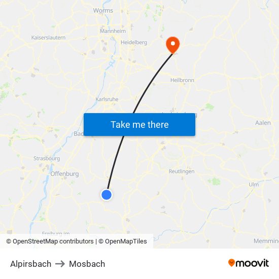 Alpirsbach to Mosbach map