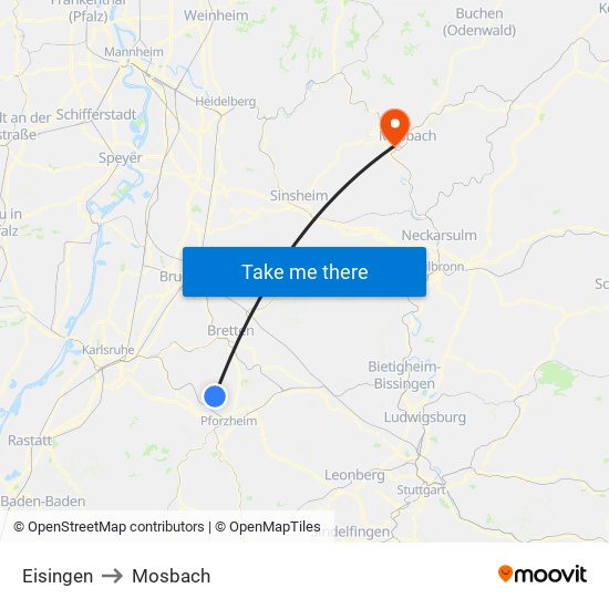 Eisingen to Mosbach map