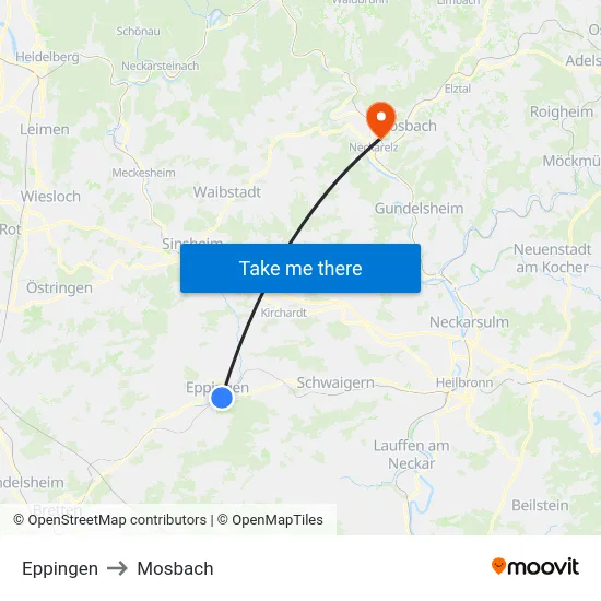 Eppingen to Mosbach map